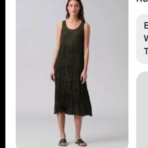 NWT Eileen Fisher Black Crushed Silk Scoop Neck F/L Tiered Silk Dress Size XS/TP
